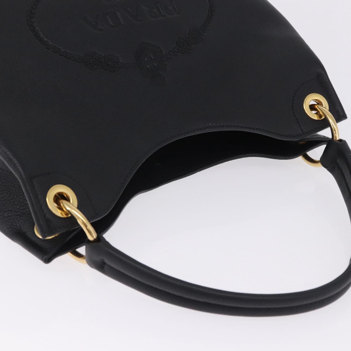 PRADA Shoulder Bag Leather Black Gold Tone Auth ka6289M