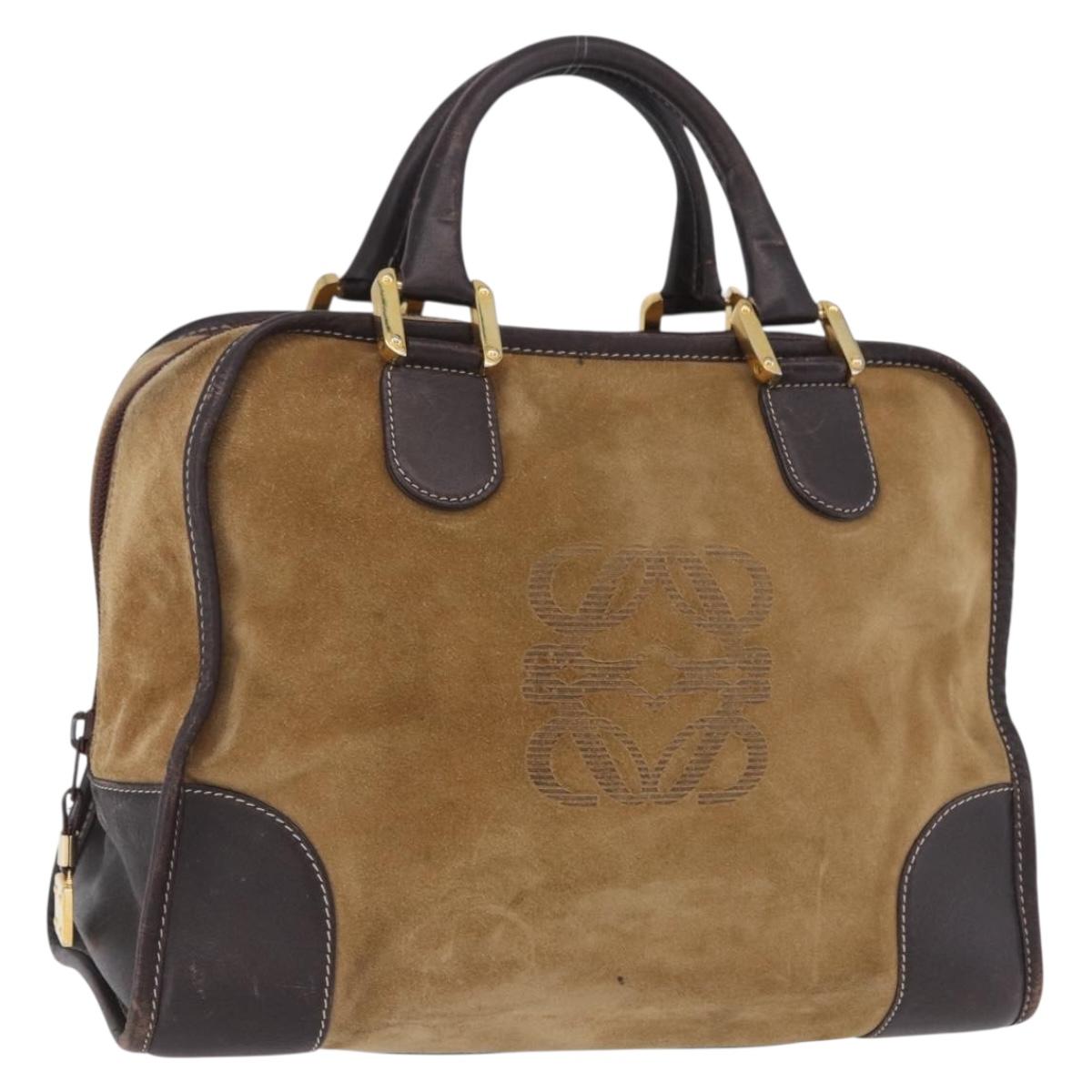LOEWE Amazona 32 Hand Bag Suede Beige Gold Tone Auth ka6290