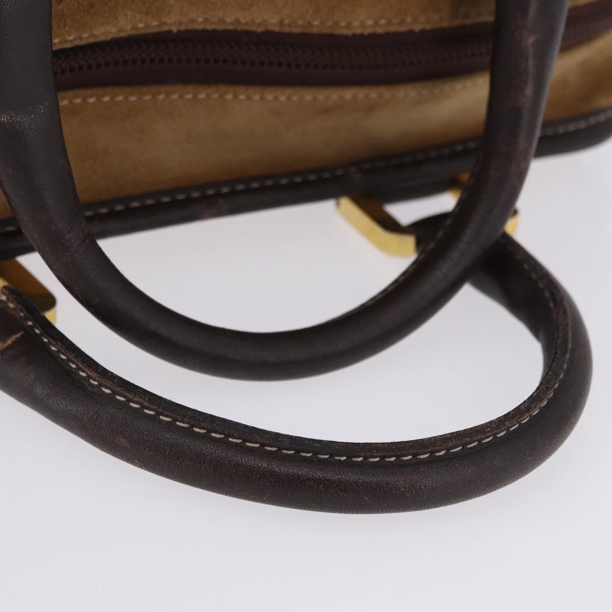 LOEWE Amazona 32 Hand Bag Suede Beige Gold Tone Auth ka6290