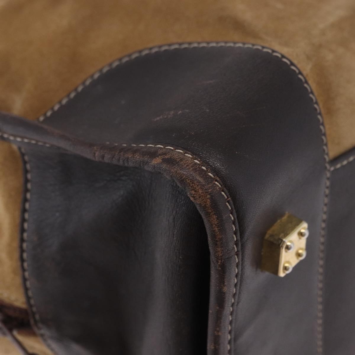LOEWE Amazona 32 Hand Bag Suede Beige Gold Tone Auth ka6290