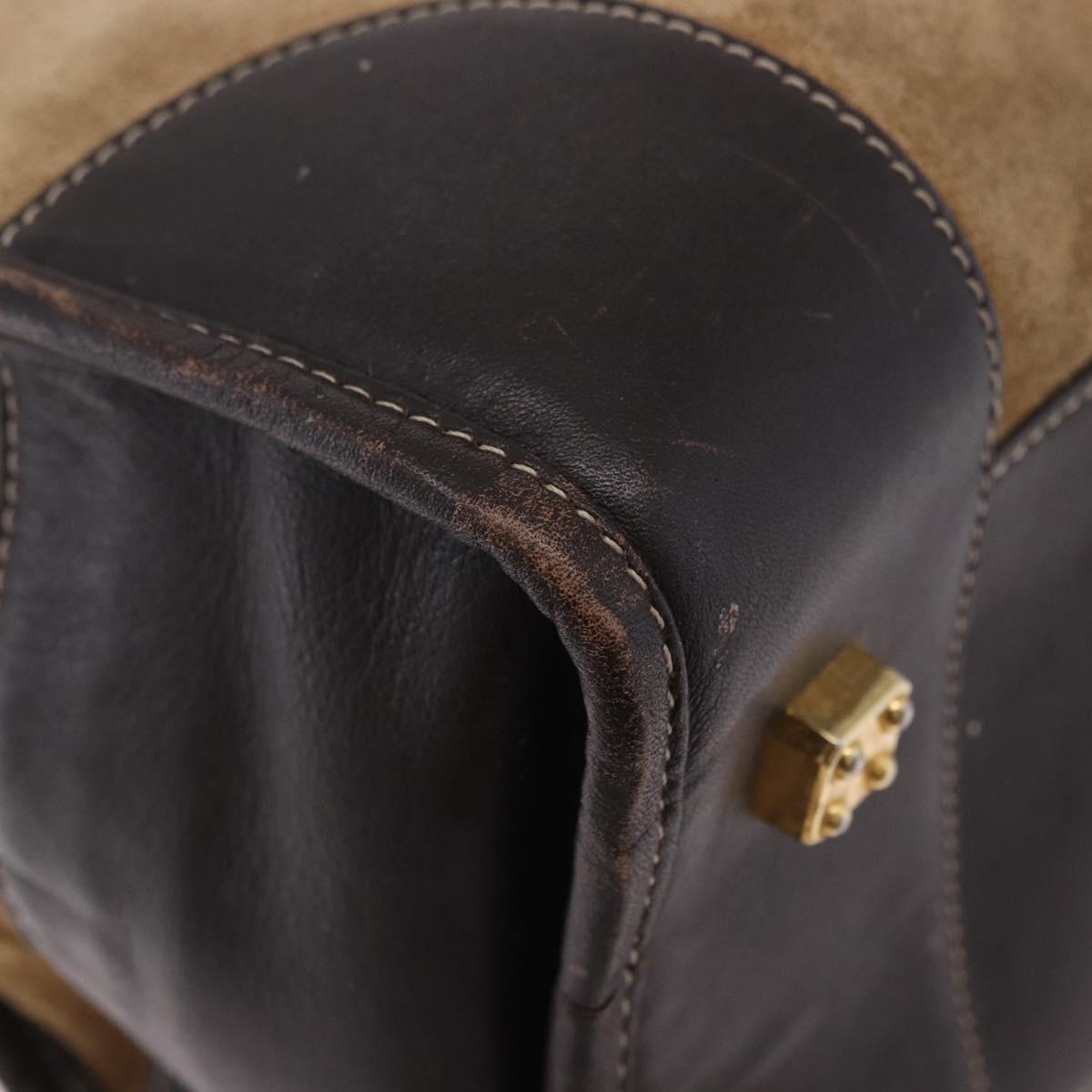 LOEWE Amazona 32 Hand Bag Suede Beige Gold Tone Auth ka6290