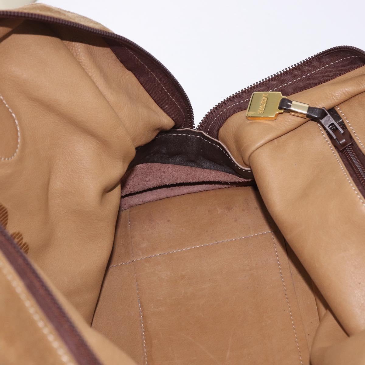 LOEWE Amazona 32 Hand Bag Suede Beige Gold Tone Auth ka6290