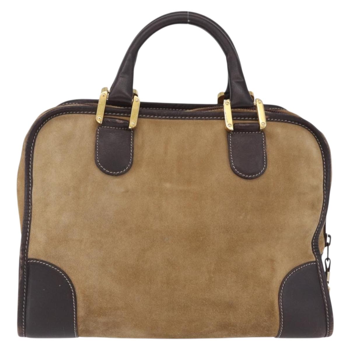 LOEWE Amazona 32 Hand Bag Suede Beige Gold Tone Auth ka6290