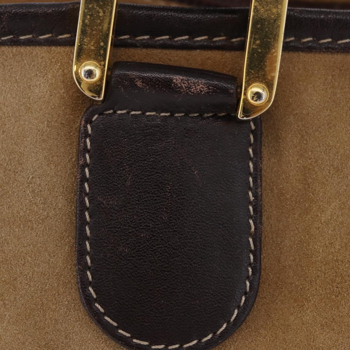 LOEWE Amazona 32 Hand Bag Suede Beige Gold Tone Auth ka6290