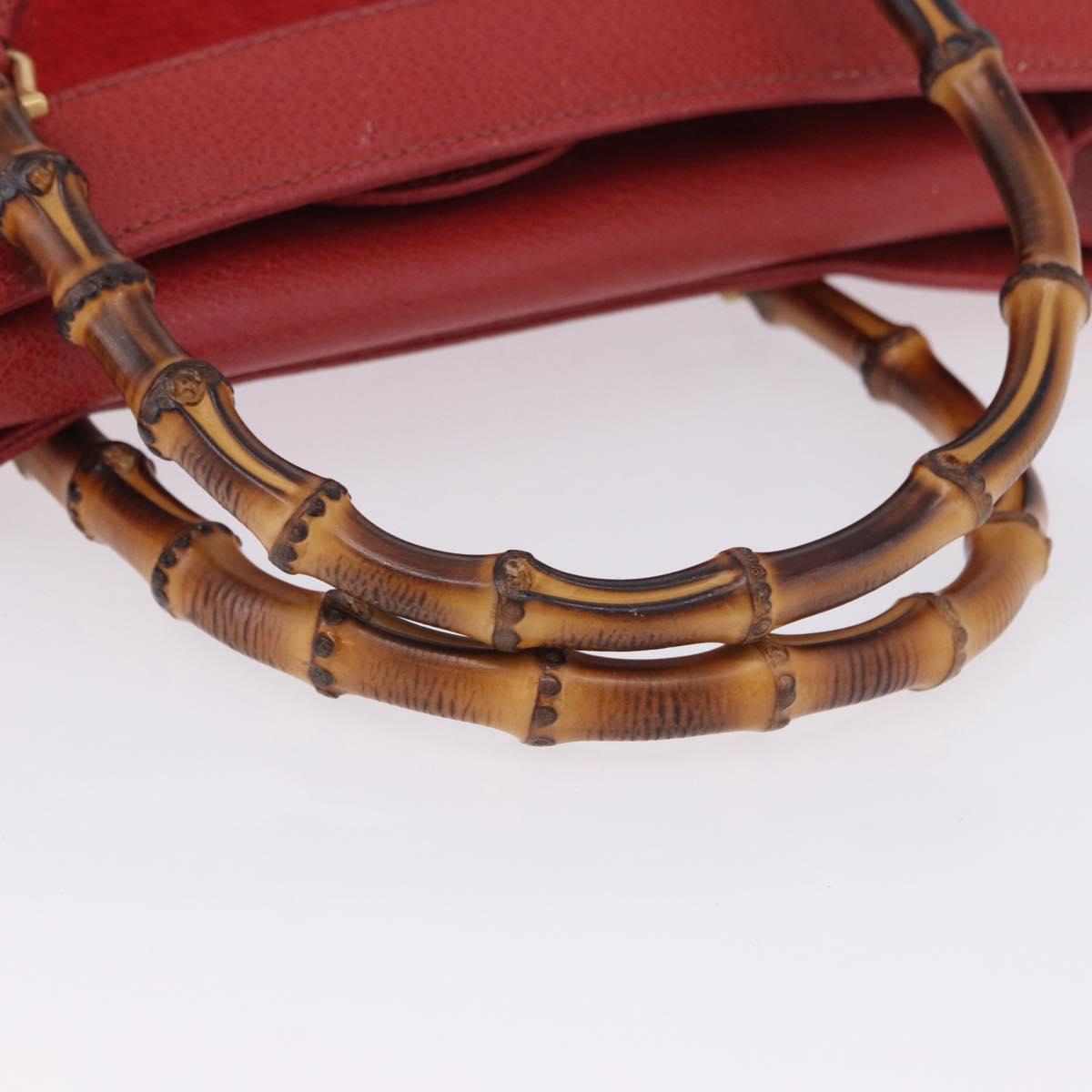 GUCCI Bamboo Hand Bag Suede Red Gold Tone 002 853 0259 Auth ka6291