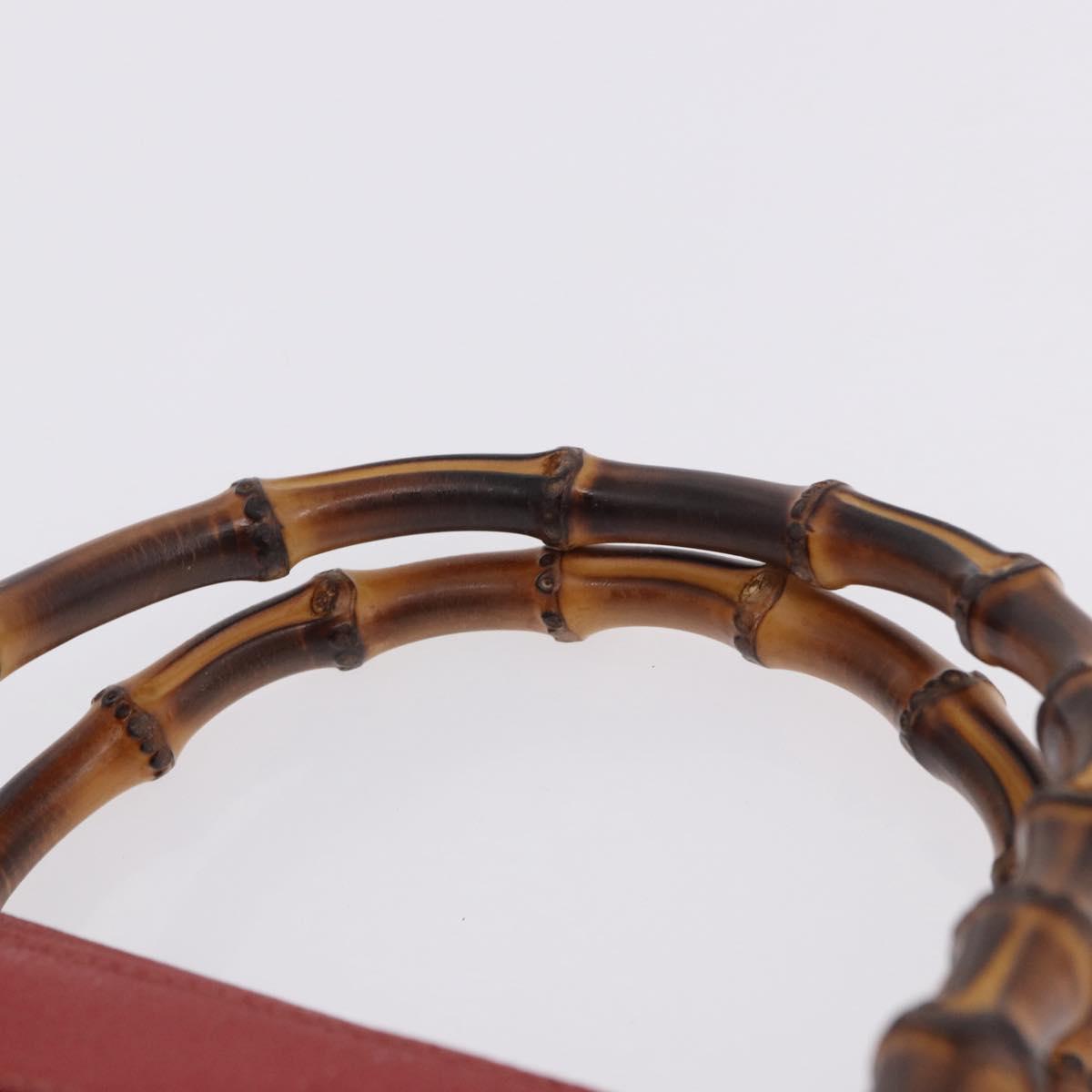 GUCCI Bamboo Hand Bag Suede Red Gold Tone 002 853 0259 Auth ka6291