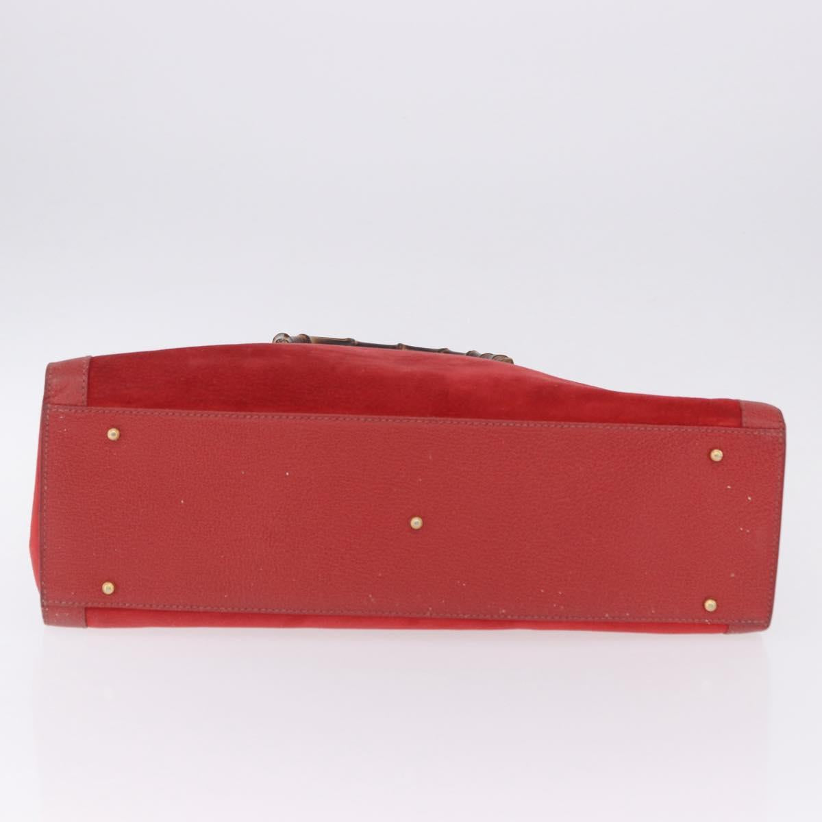 GUCCI Bamboo Hand Bag Suede Red Gold Tone 002 853 0259 Auth ka6291