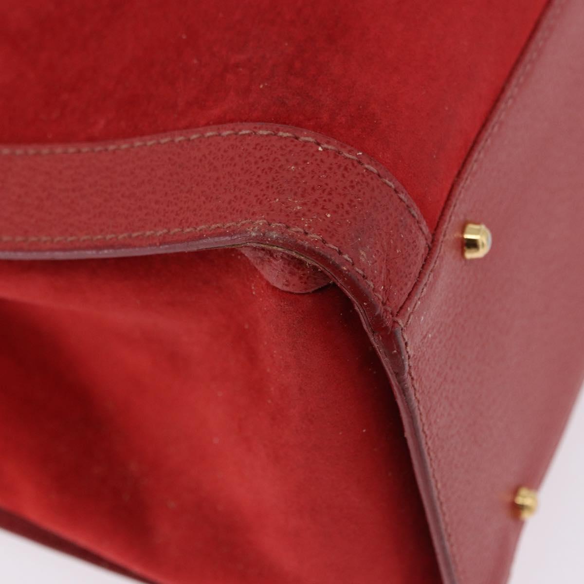 GUCCI Bamboo Hand Bag Suede Red Gold Tone 002 853 0259 Auth ka6291