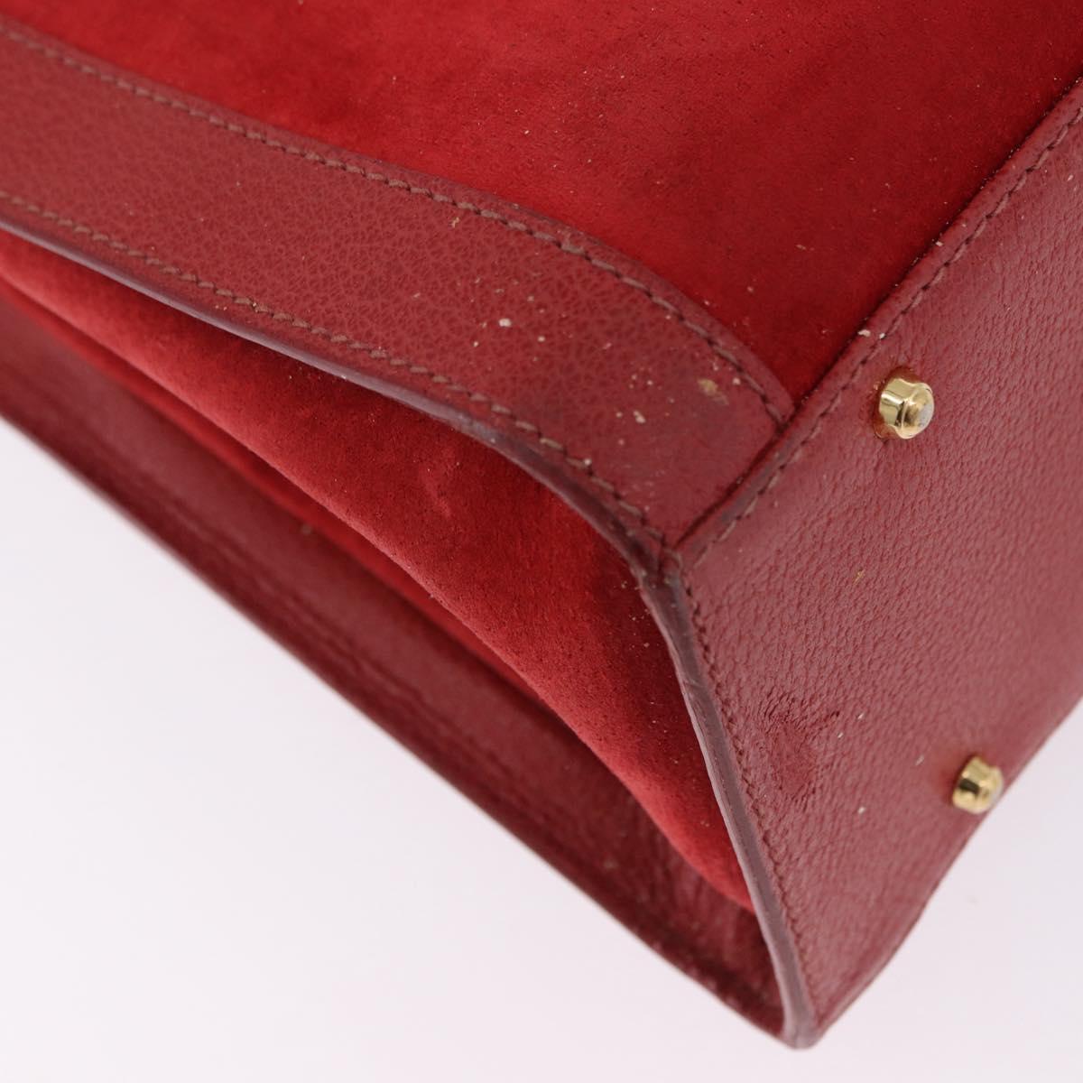 GUCCI Bamboo Hand Bag Suede Red Gold Tone 002 853 0259 Auth ka6291
