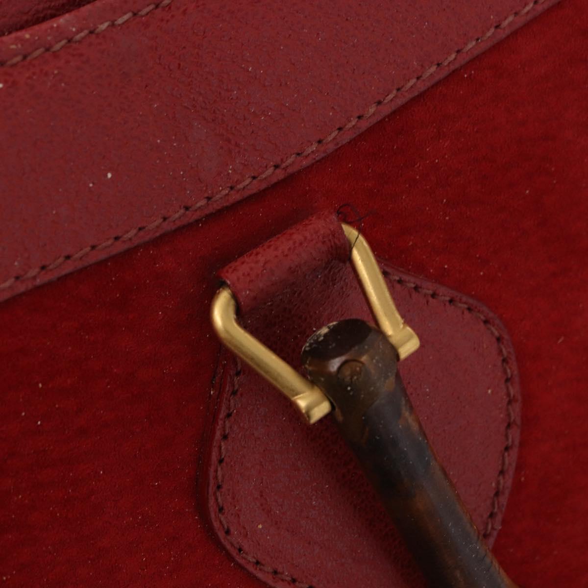 GUCCI Bamboo Hand Bag Suede Red Gold Tone 002 853 0259 Auth ka6291