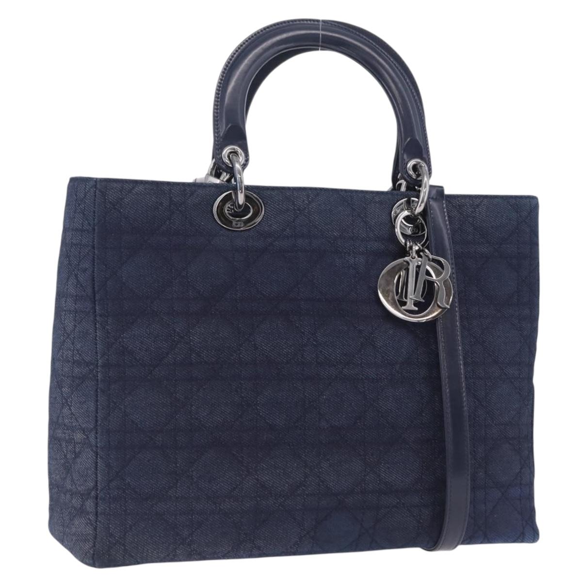Christian Dior Lady Dior Canage Hand Bag Denim 2way Blue Silver Auth ka6292V