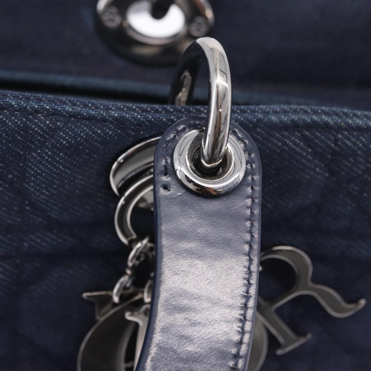 Christian Dior Lady Dior Canage Hand Bag Denim 2way Blue Silver Auth ka6292V