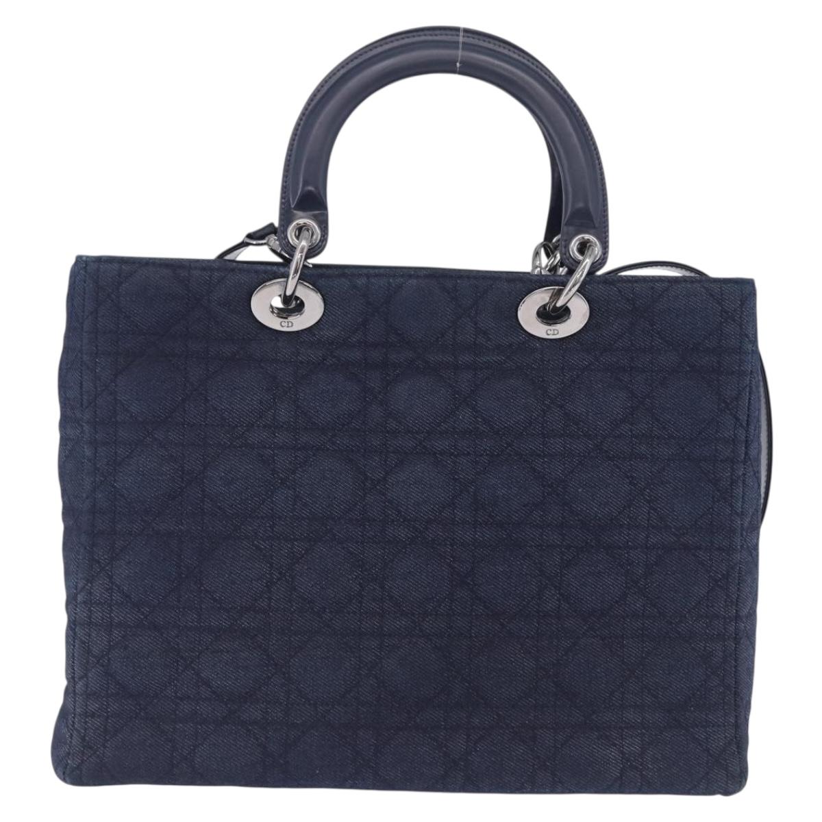 Christian Dior Lady Dior Canage Hand Bag Denim 2way Blue Silver Auth ka6292V
