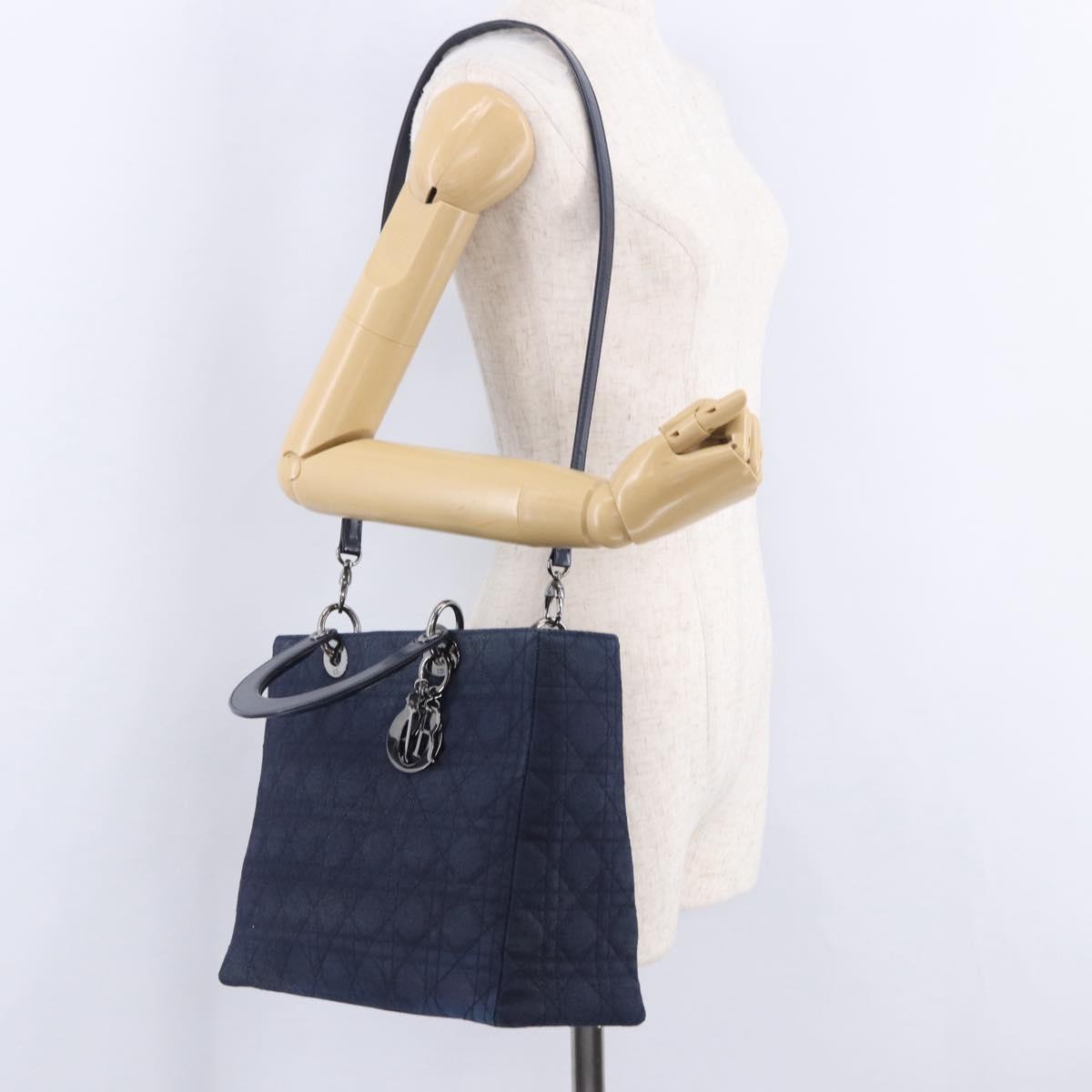 Christian Dior Lady Dior Canage Hand Bag Denim 2way Blue Silver Auth ka6292V
