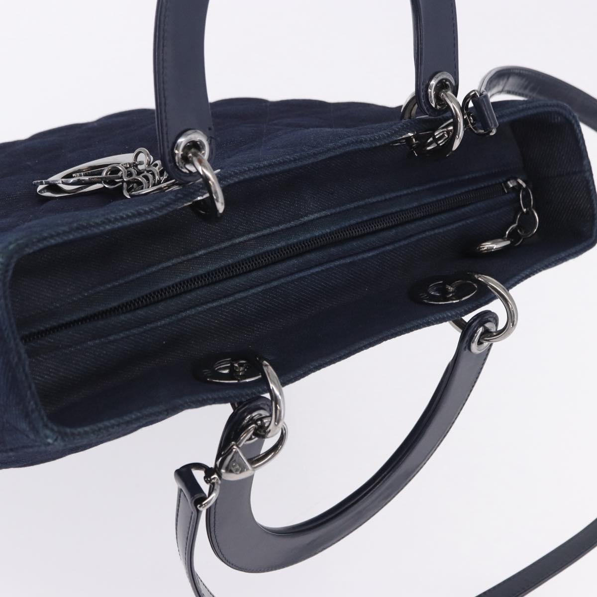 Christian Dior Lady Dior Canage Hand Bag Denim 2way Blue Silver Auth ka6292V