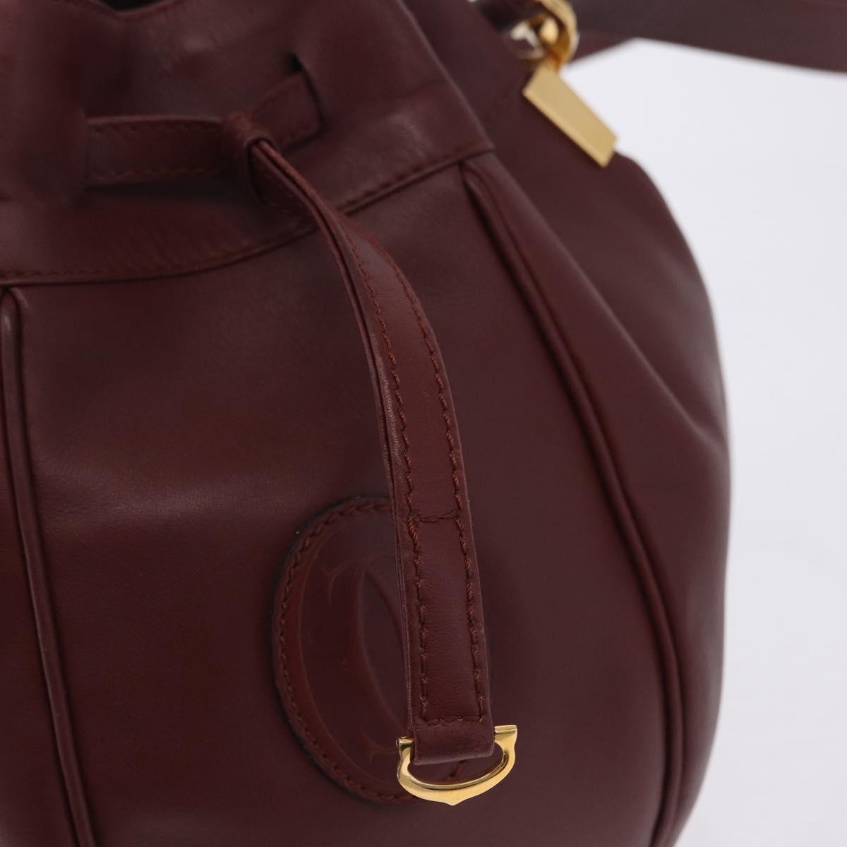 CARTIER Must Line Shoulder Bag Leather Bordeaux Gold Tone Auth ka6294A