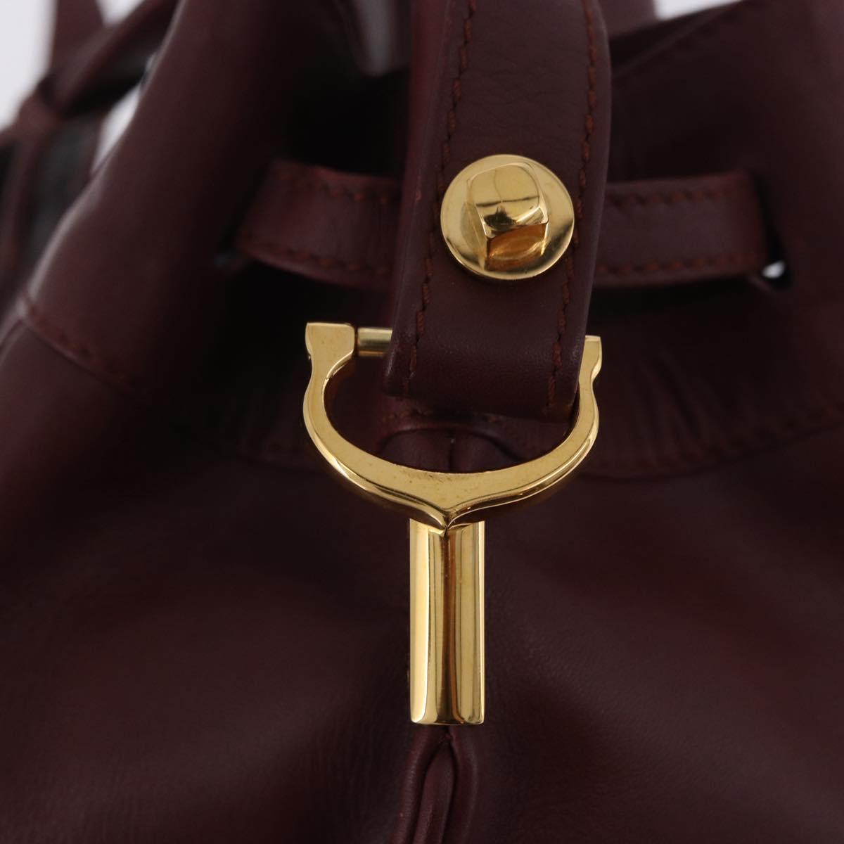 CARTIER Must Line Shoulder Bag Leather Bordeaux Gold Tone Auth ka6294A