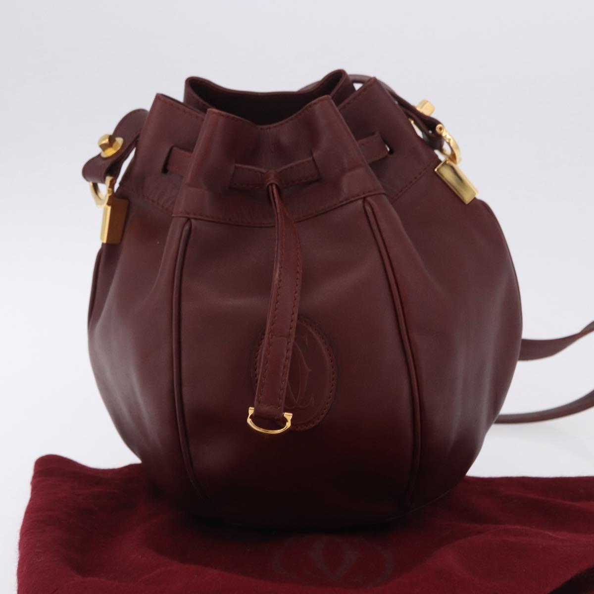 CARTIER Must Line Shoulder Bag Leather Bordeaux Gold Tone Auth ka6294A