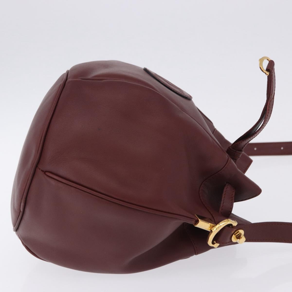 CARTIER Must Line Shoulder Bag Leather Bordeaux Gold Tone Auth ka6294A