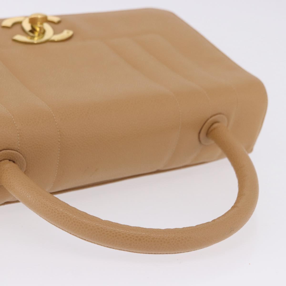 CHANEL Mademoiselle Hand Bag Caviar Skin Beige Gold Tone CC Auth ka6295V