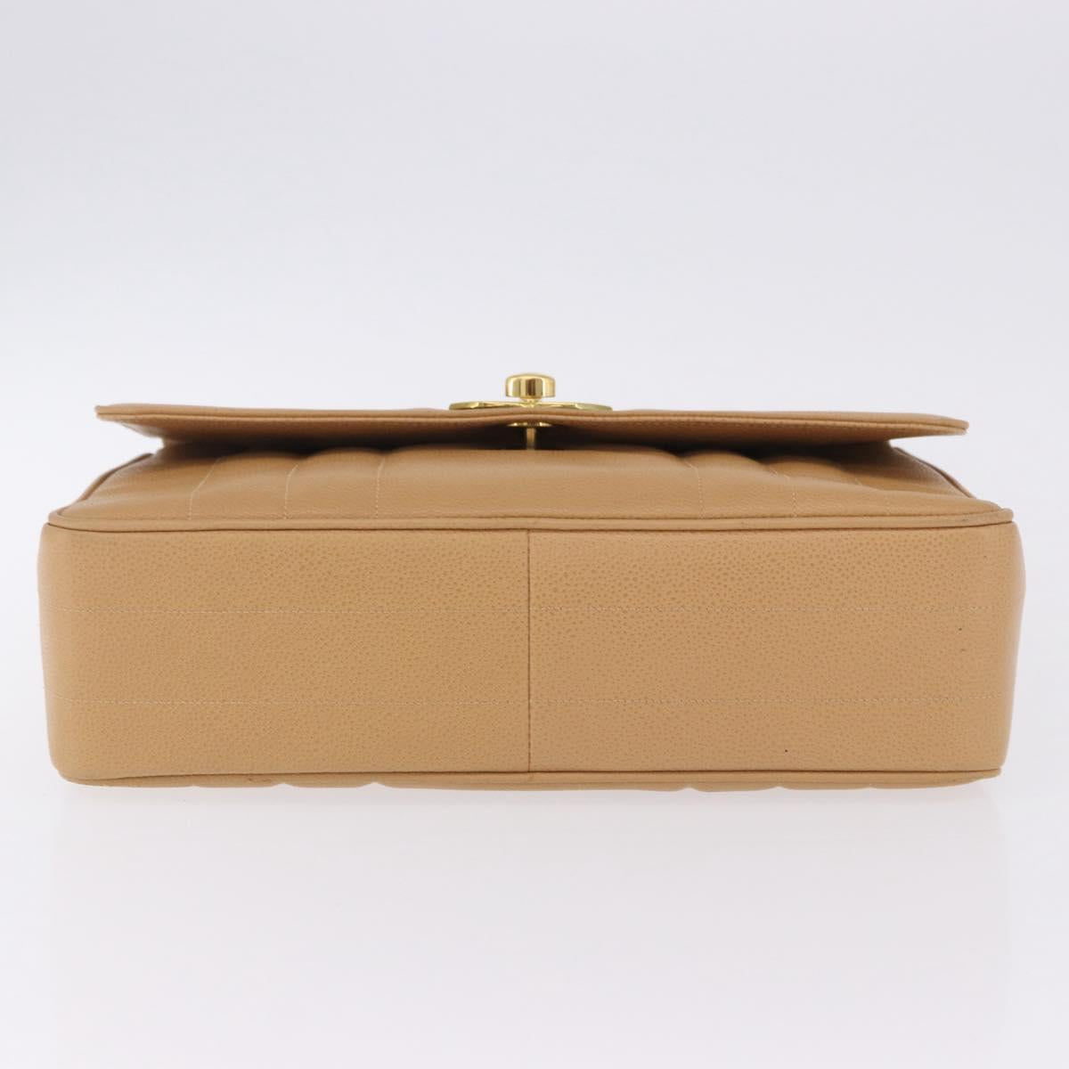 CHANEL Mademoiselle Hand Bag Caviar Skin Beige Gold Tone CC Auth ka6295V