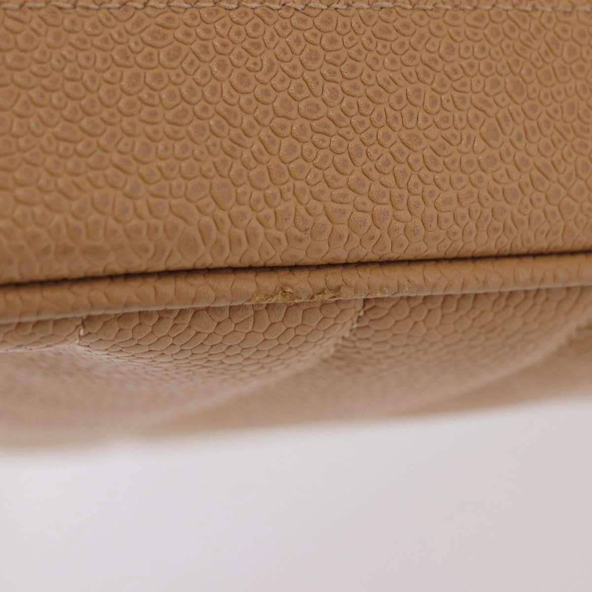 CHANEL Mademoiselle Hand Bag Caviar Skin Beige Gold Tone CC Auth ka6295V