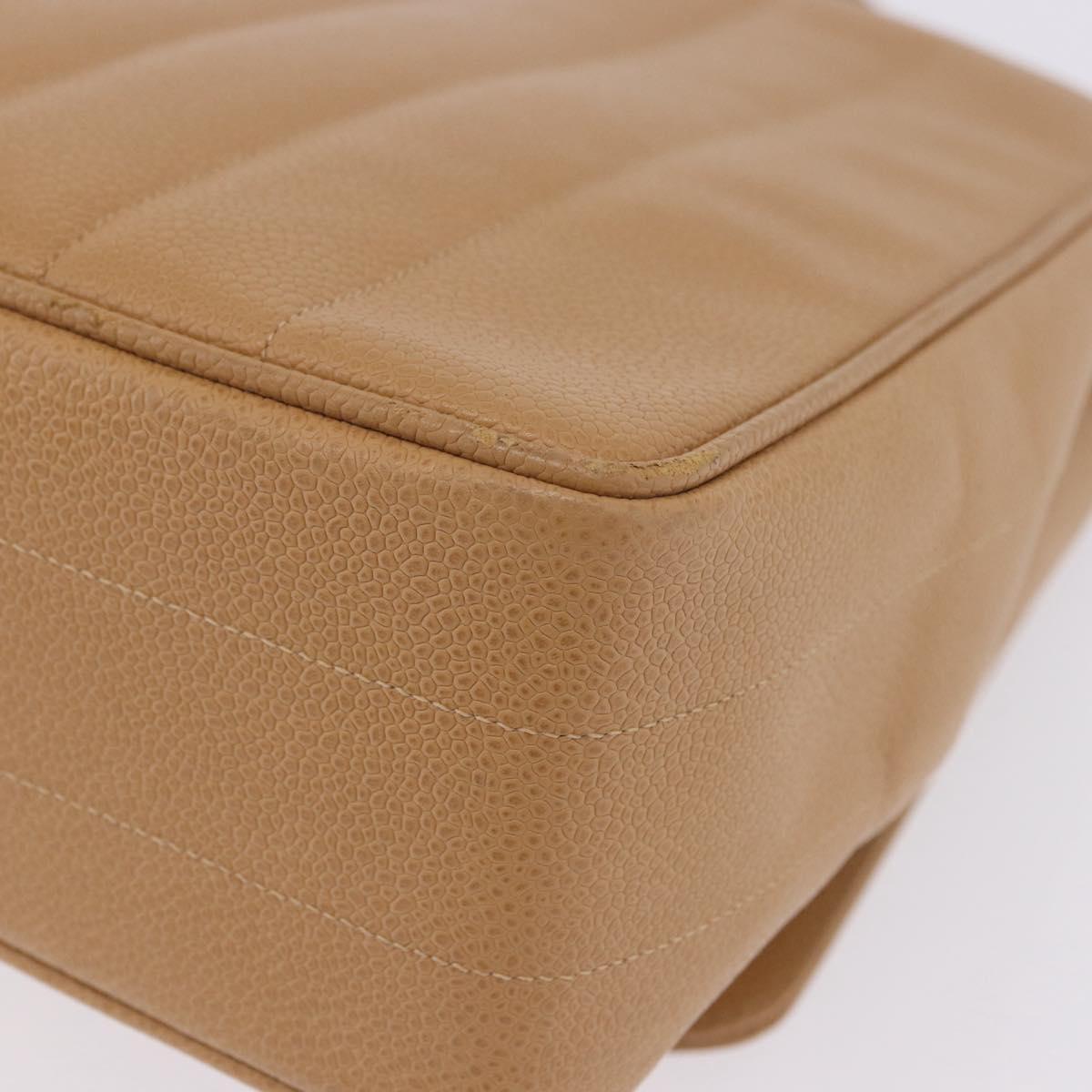 CHANEL Mademoiselle Hand Bag Caviar Skin Beige Gold Tone CC Auth ka6295V