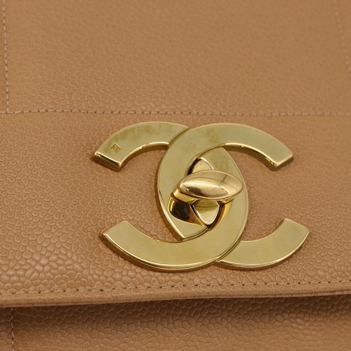 CHANEL Mademoiselle Hand Bag Caviar Skin Beige Gold Tone CC Auth ka6295V