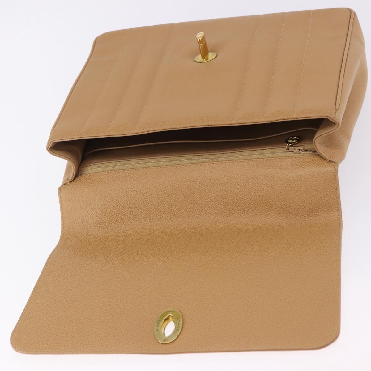 CHANEL Mademoiselle Hand Bag Caviar Skin Beige Gold Tone CC Auth ka6295V