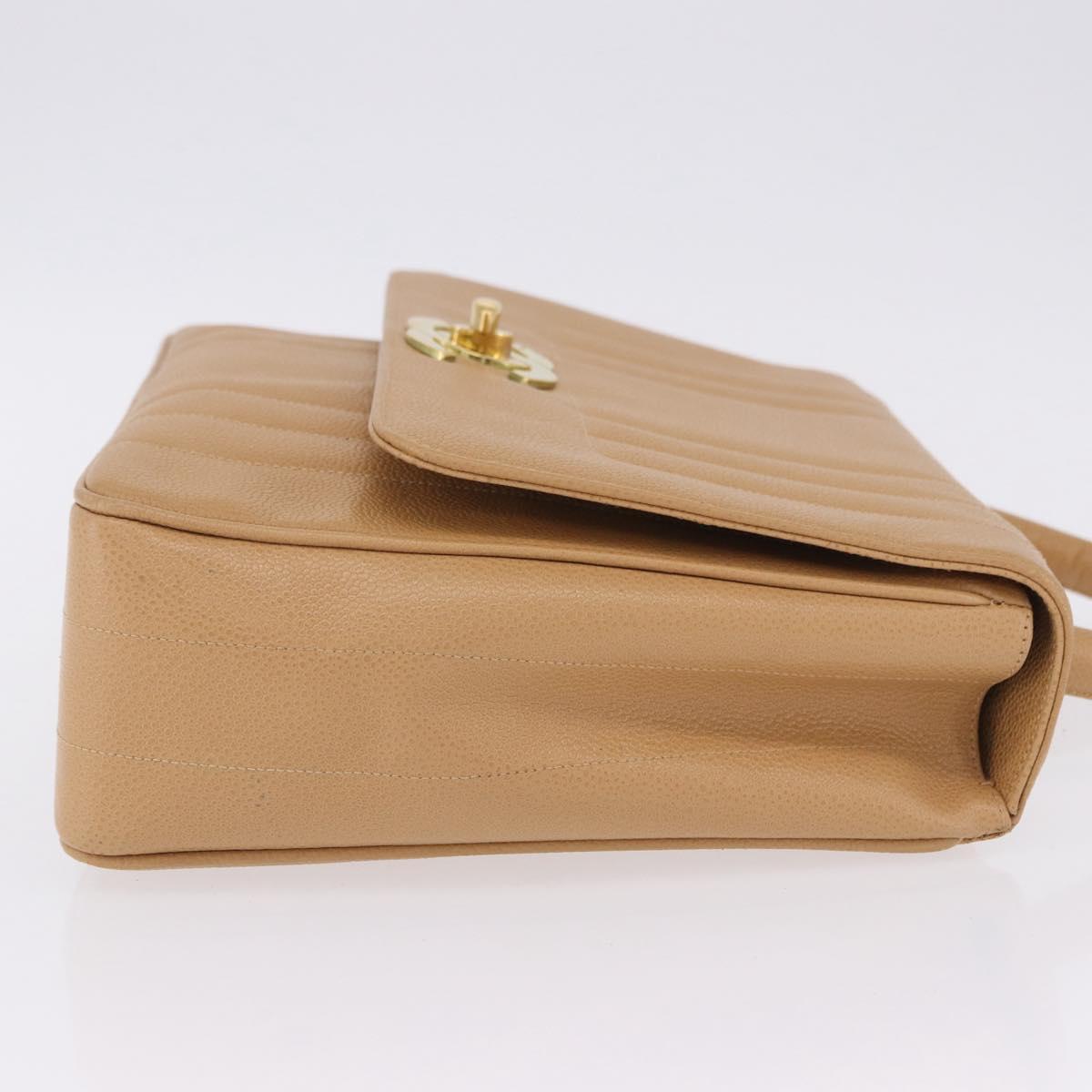 CHANEL Mademoiselle Hand Bag Caviar Skin Beige Gold Tone CC Auth ka6295V