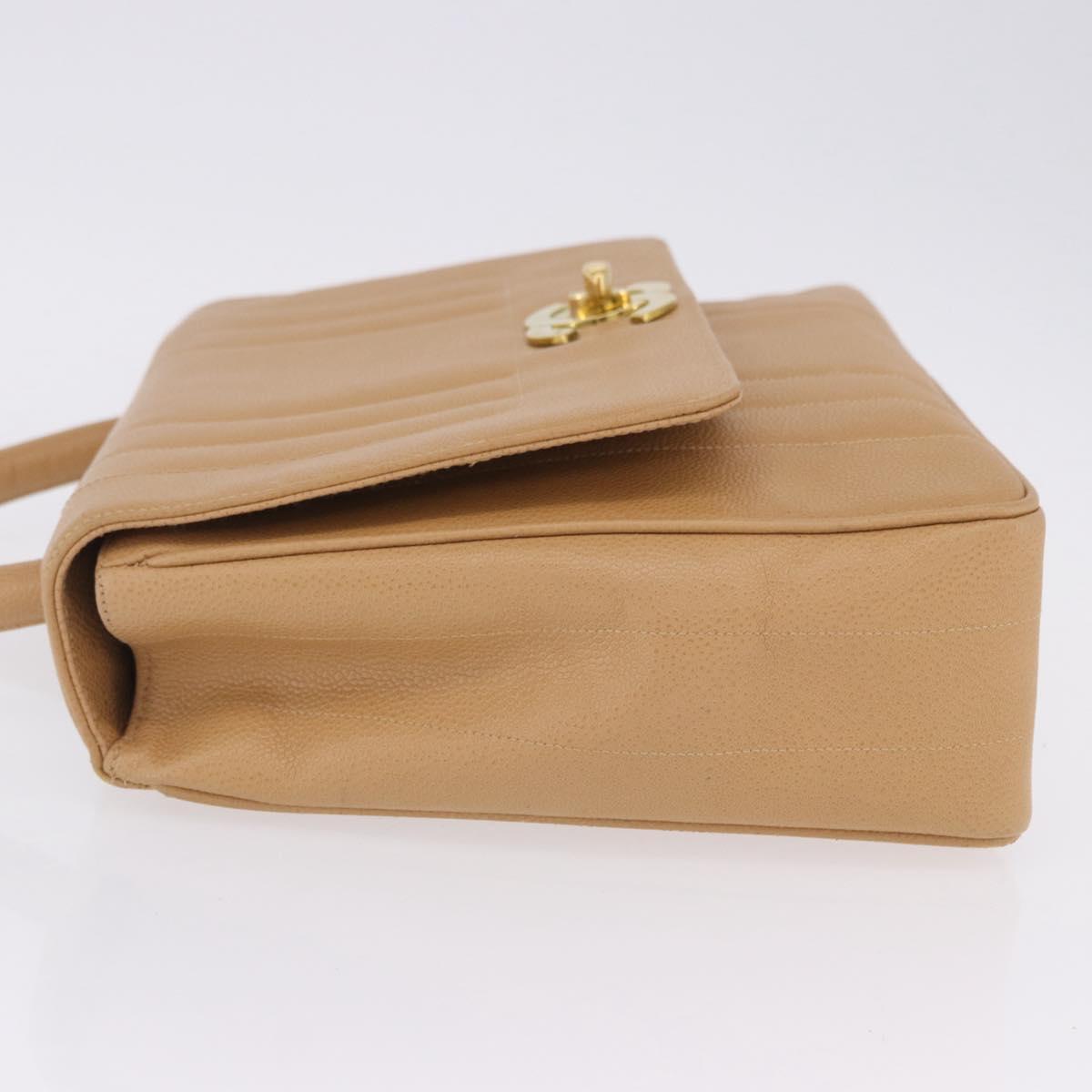 CHANEL Mademoiselle Hand Bag Caviar Skin Beige Gold Tone CC Auth ka6295V