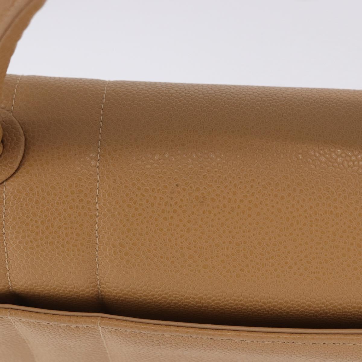 CHANEL Mademoiselle Hand Bag Caviar Skin Beige Gold Tone CC Auth ka6295V