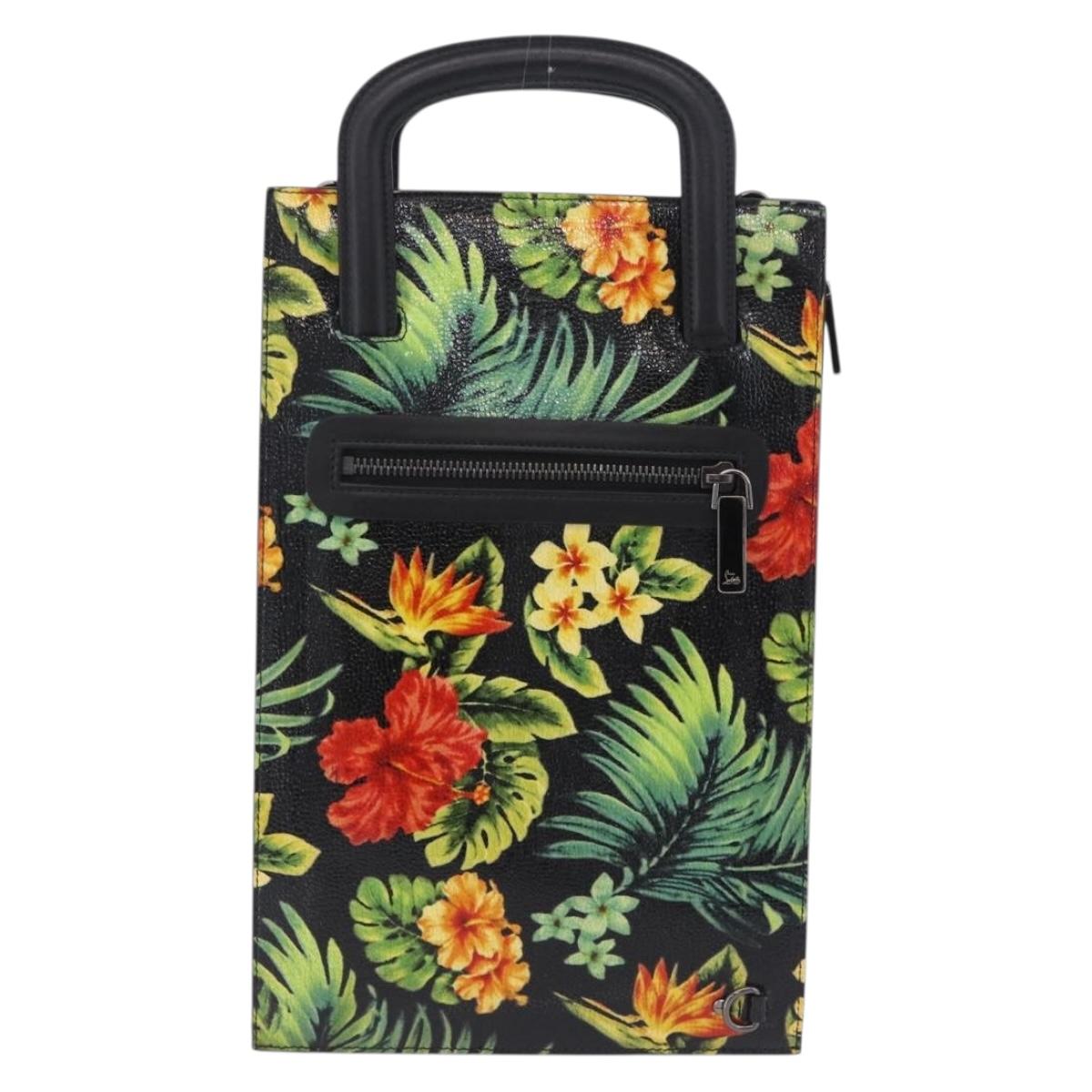 Christian Louboutin Clutch Bag Leather Black Silver Auth ka6300A