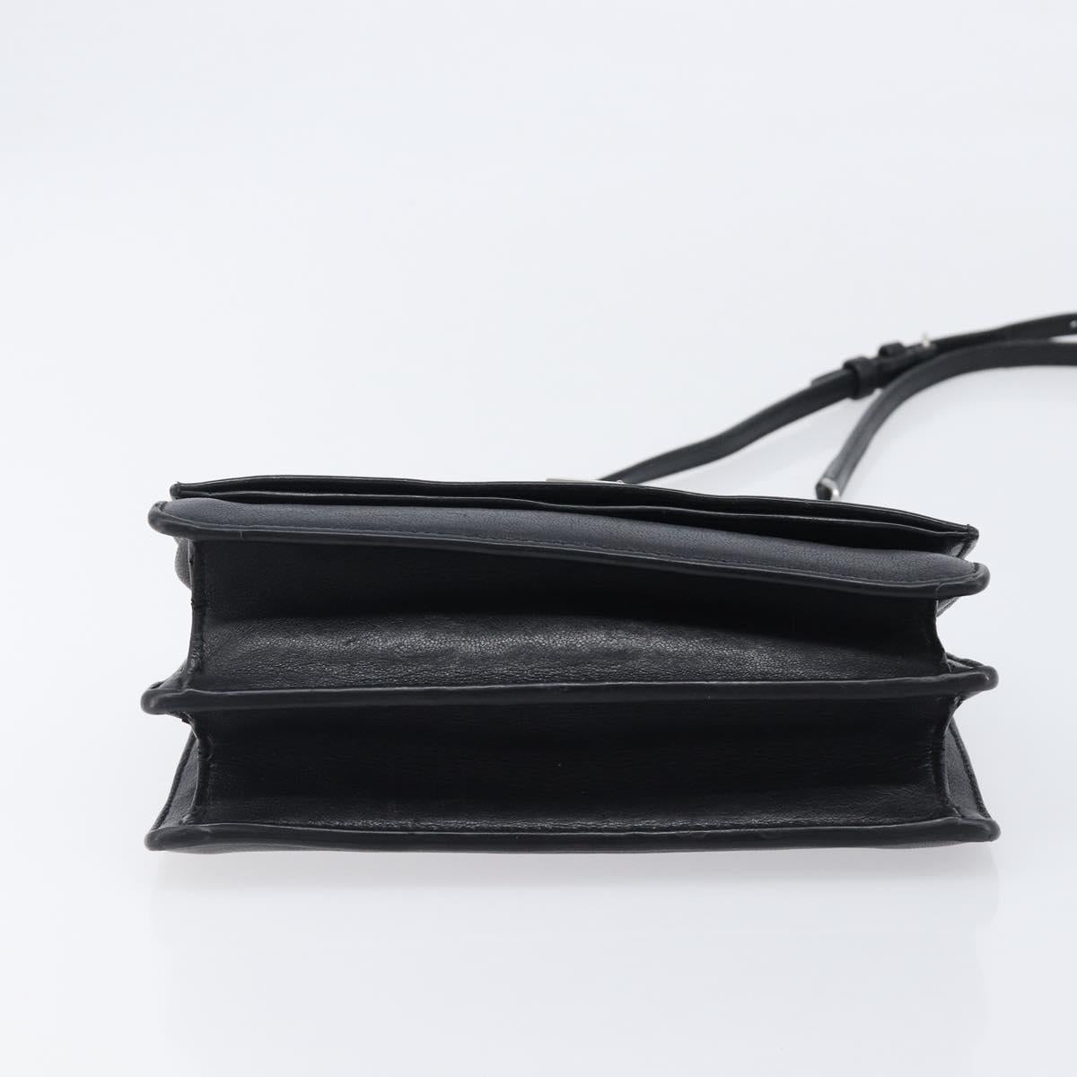 SAINT LAURENT Chain Shoulder Bag Leather Black Silver Auth ka6306A
