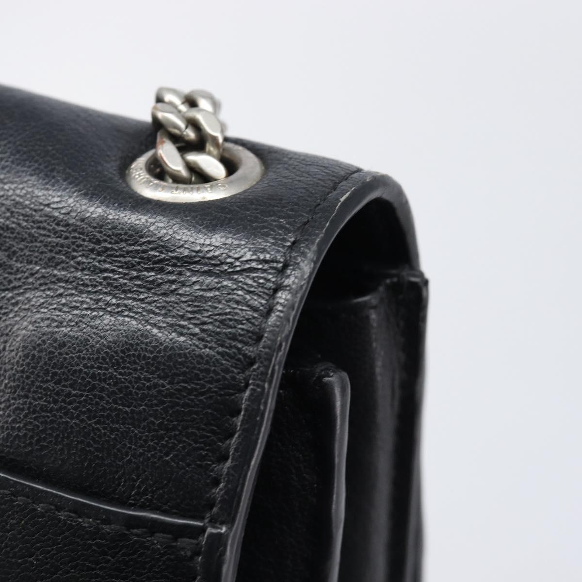 SAINT LAURENT Chain Shoulder Bag Leather Black Silver Auth ka6306A