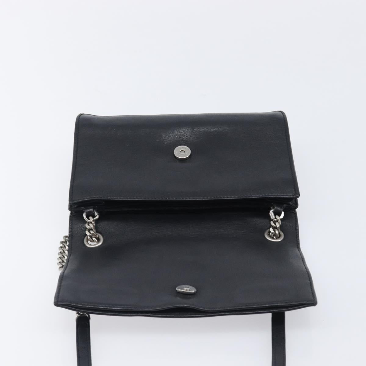 SAINT LAURENT Chain Shoulder Bag Leather Black Silver Auth ka6306A
