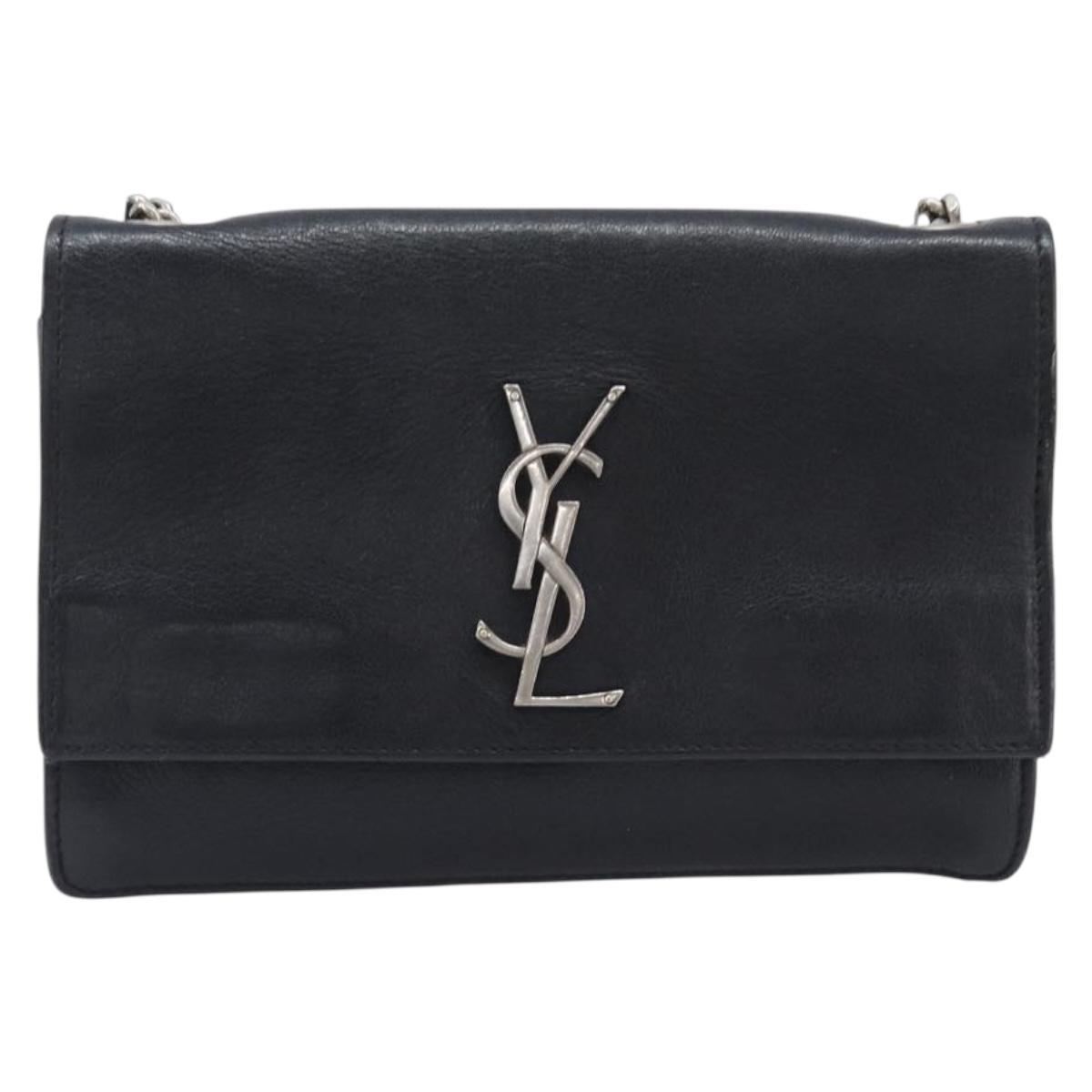SAINT LAURENT Chain Shoulder Bag Leather Black Silver Auth ka6306A