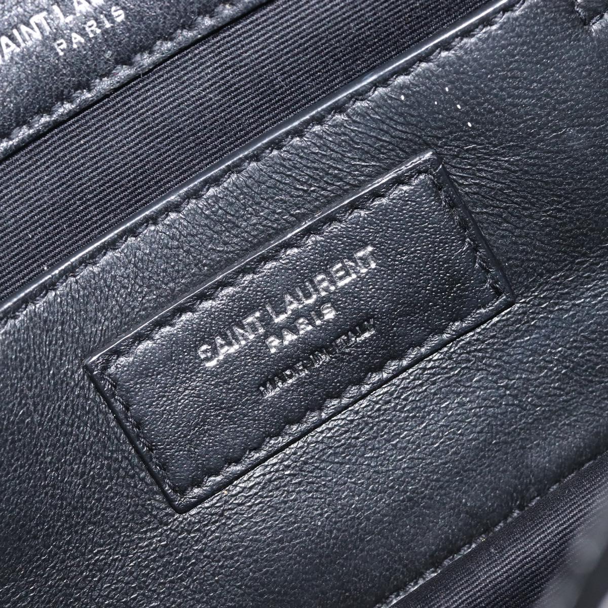 SAINT LAURENT Chain Shoulder Bag Leather Black Silver Auth ka6306A