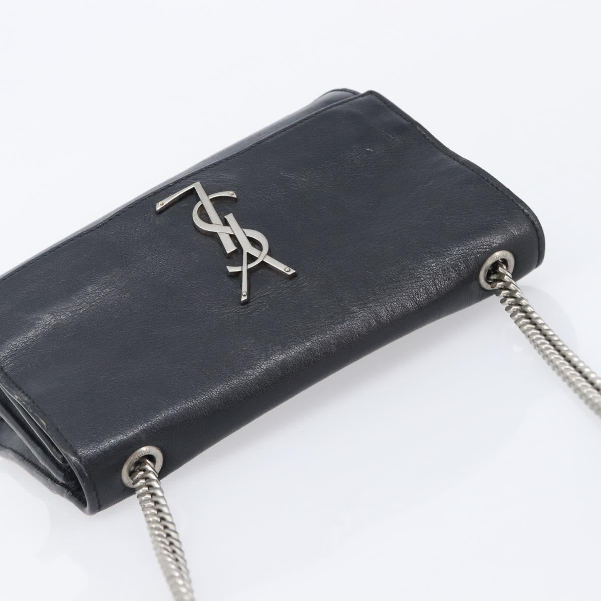 SAINT LAURENT Chain Shoulder Bag Leather Black Silver Auth ka6306A
