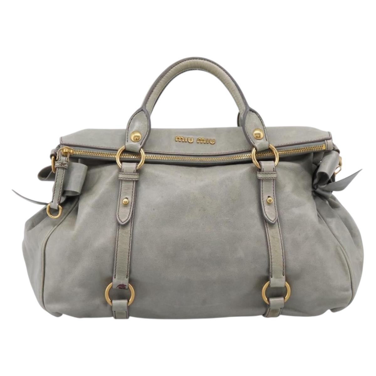 Miu Miu Vitter Lux Hand Bag Leather 2way Gray Gold Auth ka6308