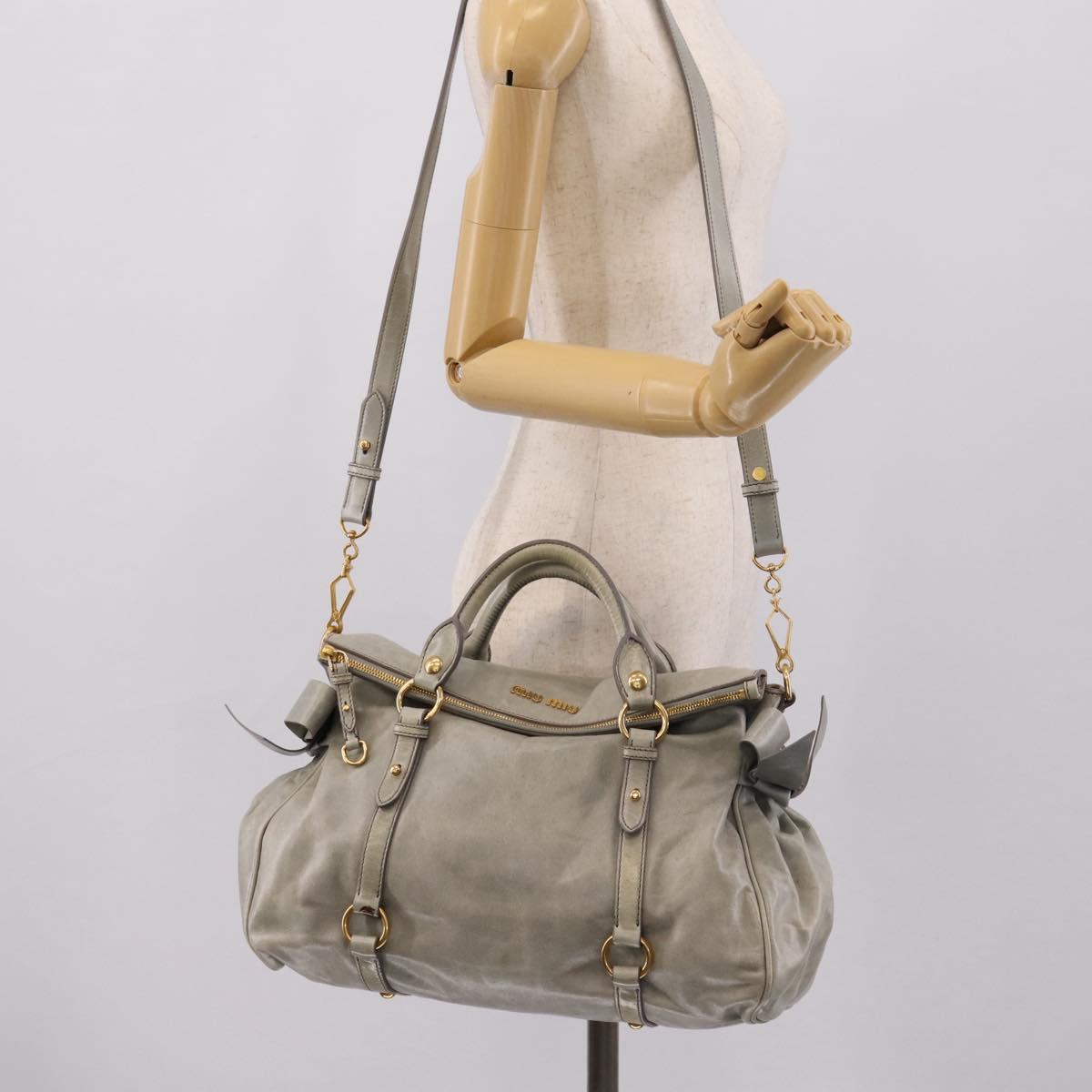 Miu Miu Vitter Lux Hand Bag Leather 2way Gray Gold Auth ka6308