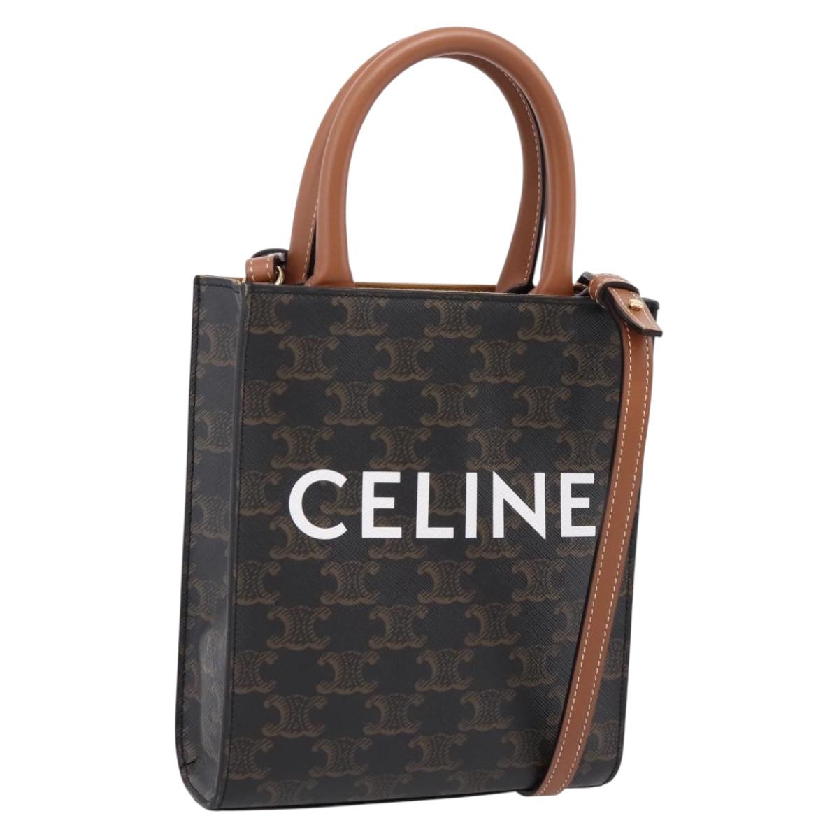 CELINE Triomphe Mini Vertical Cabas Hand Bag PVC 2way Black Gold Auth ka6309M