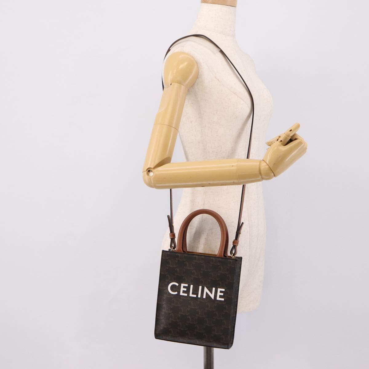 CELINE Triomphe Mini Vertical Cabas Hand Bag PVC 2way Black Gold Auth ka6309M