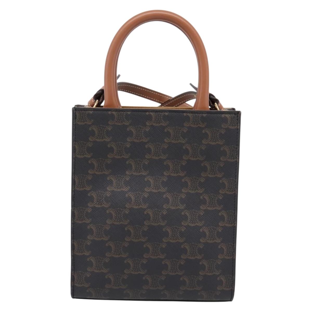 CELINE Triomphe Mini Vertical Cabas Hand Bag PVC 2way Black Gold Auth ka6309M