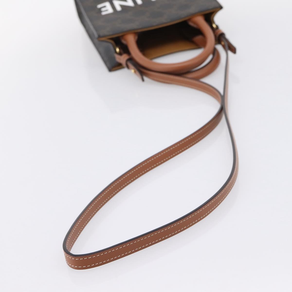 CELINE Triomphe Mini Vertical Cabas Hand Bag PVC 2way Black Gold Auth ka6309M