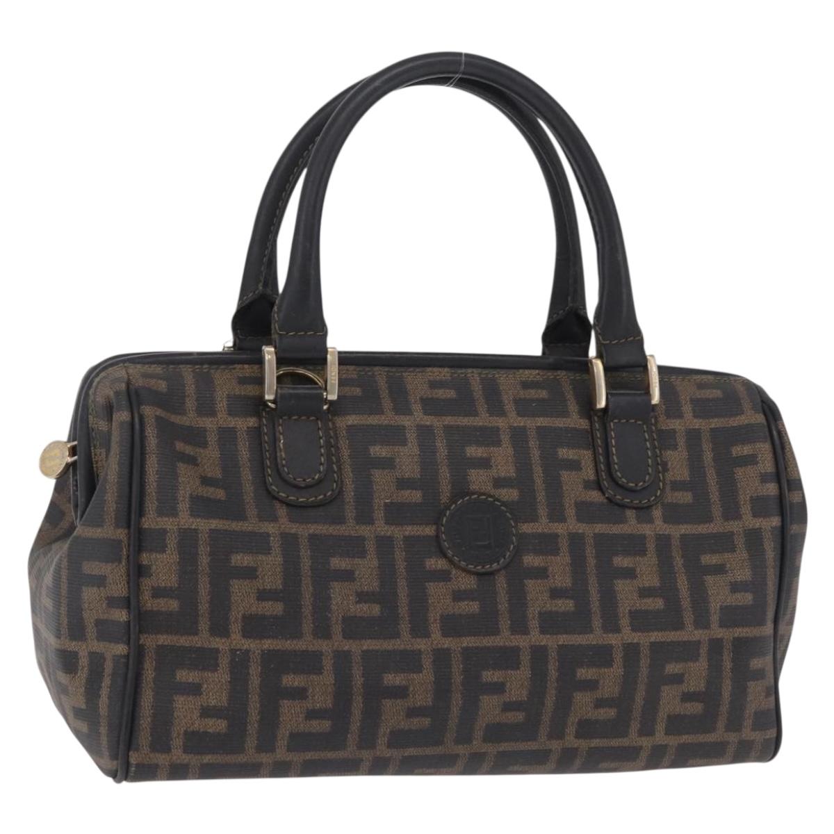 FENDI Zucca Canvas Hand Bag PVC Black Brown Auth ka6311