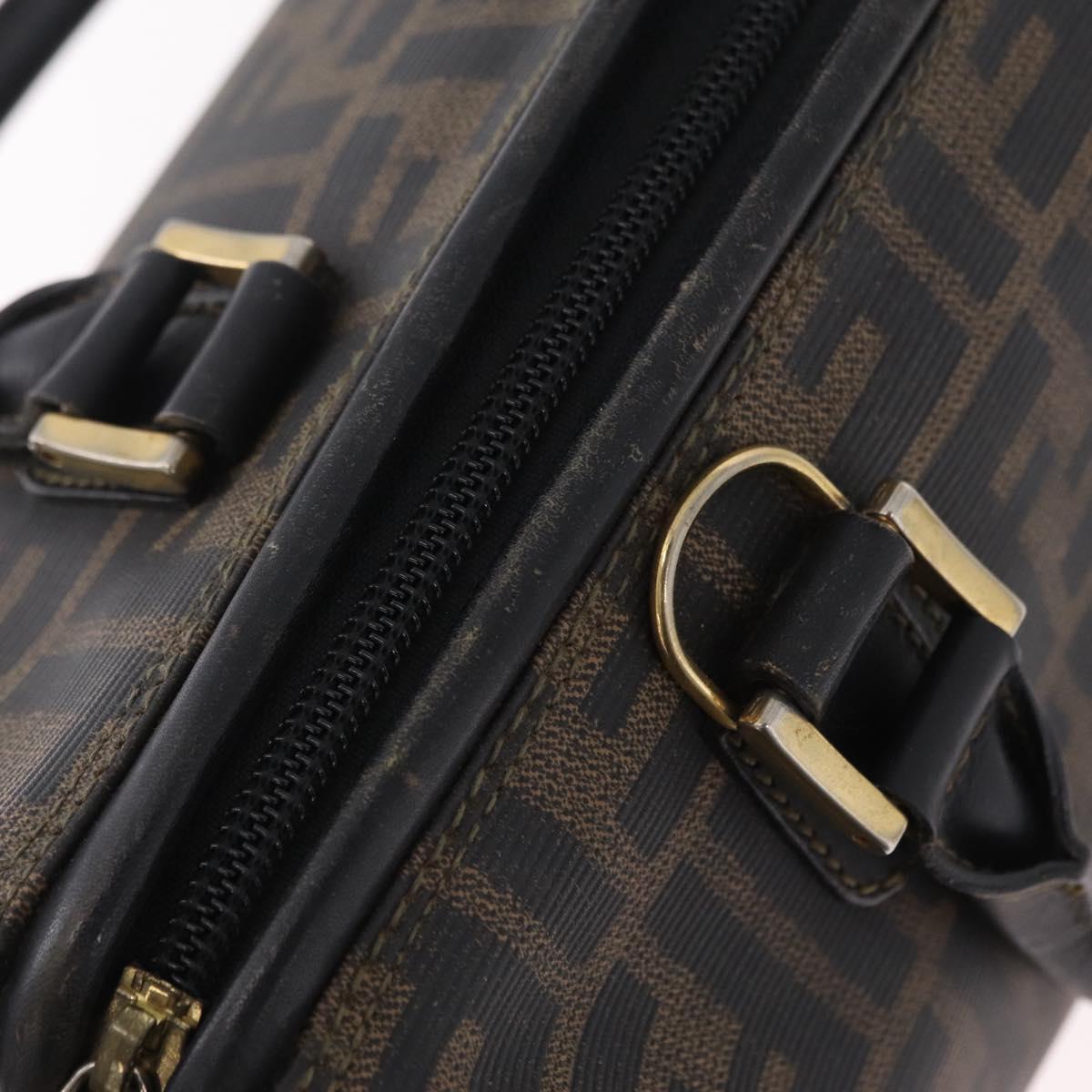 FENDI Zucca Canvas Hand Bag PVC Black Brown Auth ka6311