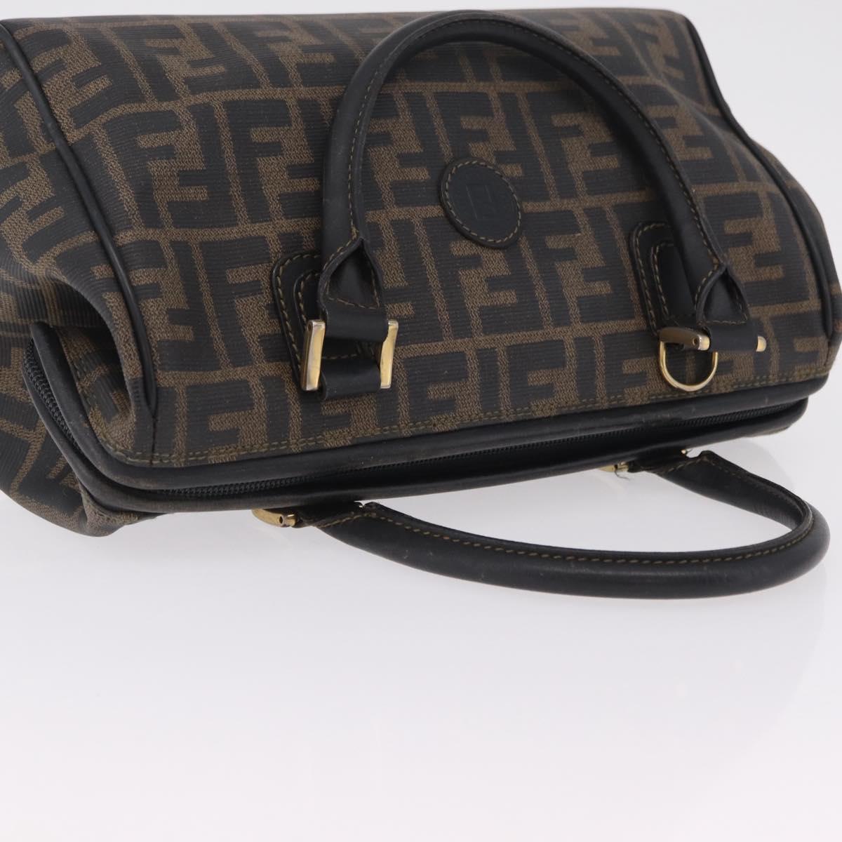FENDI Zucca Canvas Hand Bag PVC Black Brown Auth ka6311