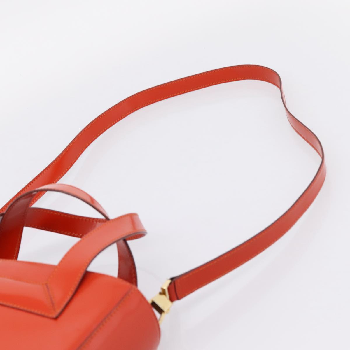 CELINE Hand Bag Leather 2way Orange Gold Auth ka6317A