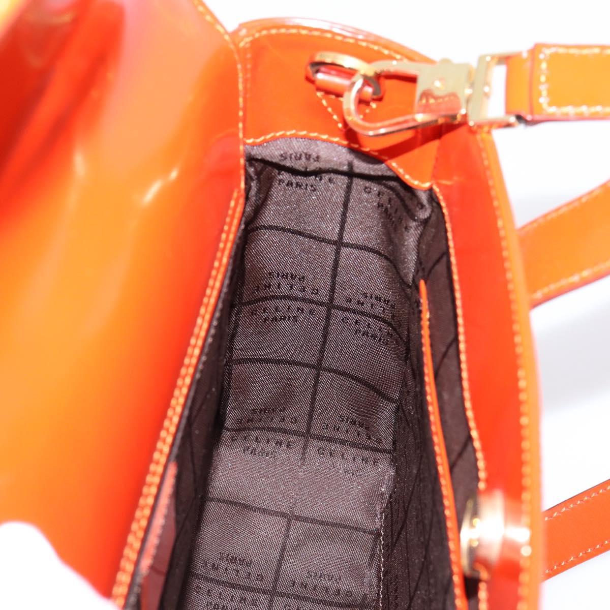 CELINE Hand Bag Leather 2way Orange Gold Auth ka6317A